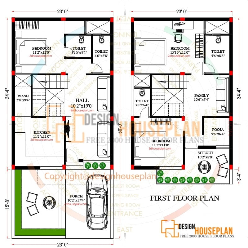 23 50 duplex house plan east facing