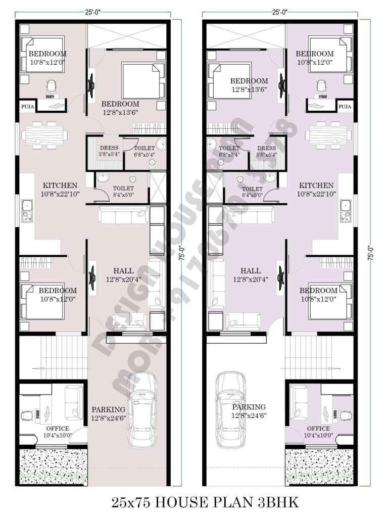 25 75 house plans 3 bedrooms with parking | Design House Plan