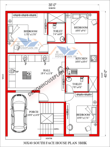 South facing house vastu plan 30 x 40 feet with 2bhk and parking