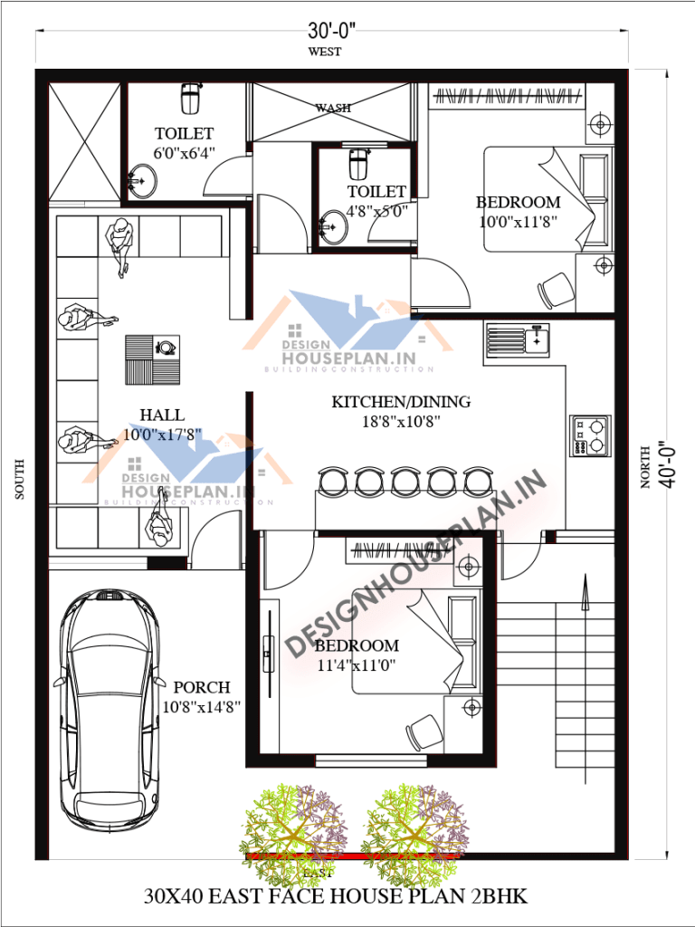 30 40 house plan east facing with vastu 2bhk 3bhk with car parking