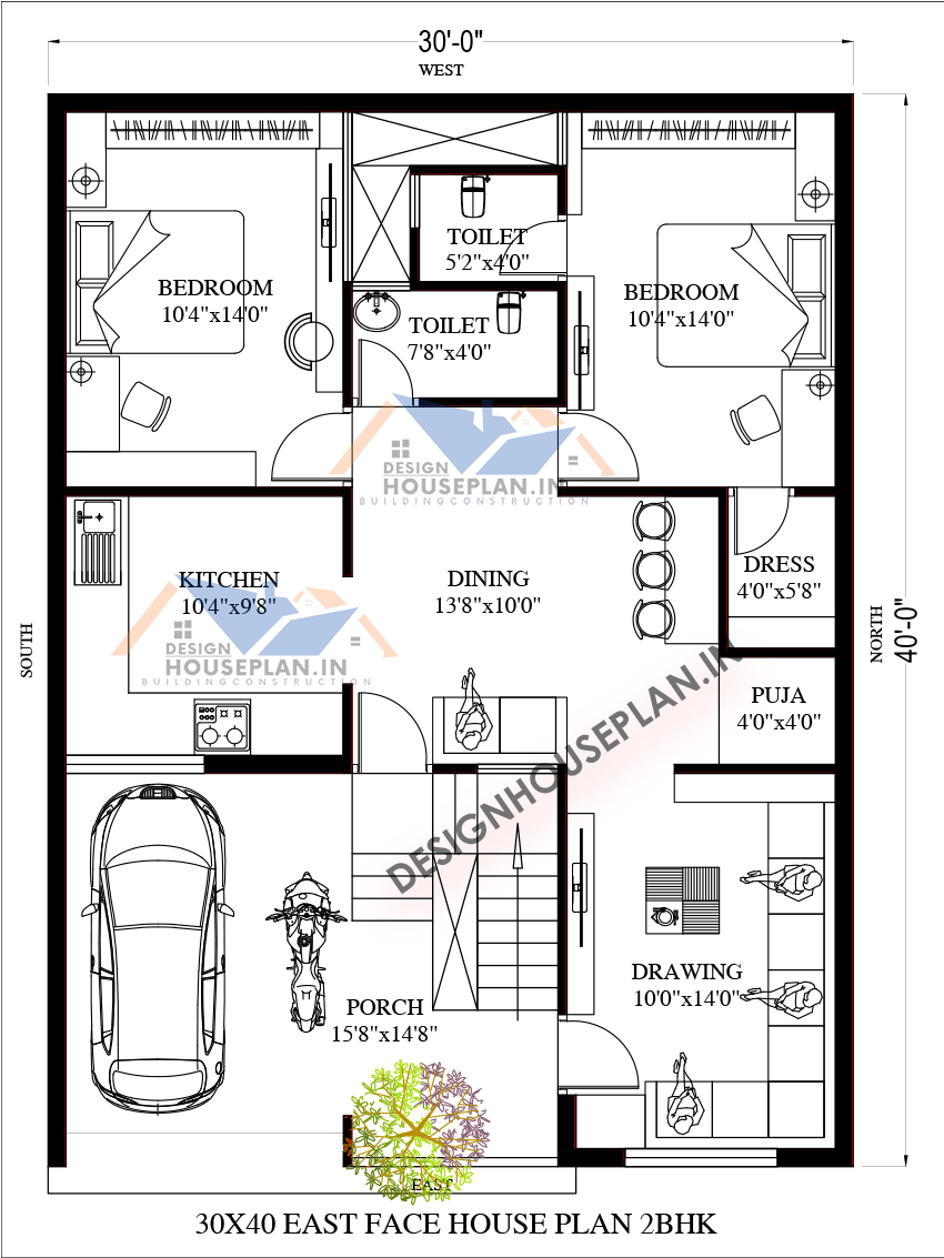 30 40 house plan with pooja room