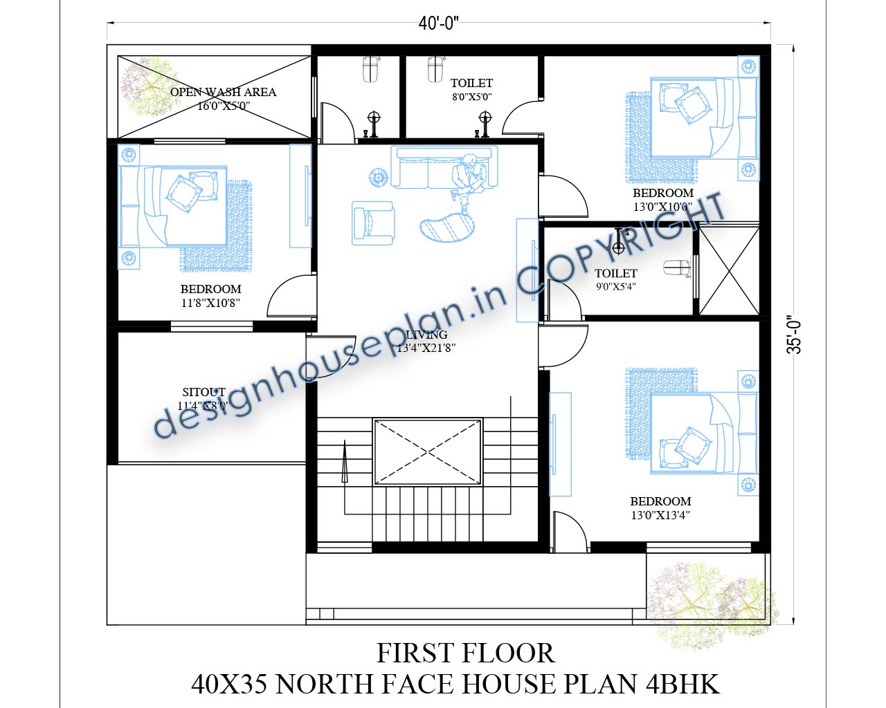 40x35 house plans north facing