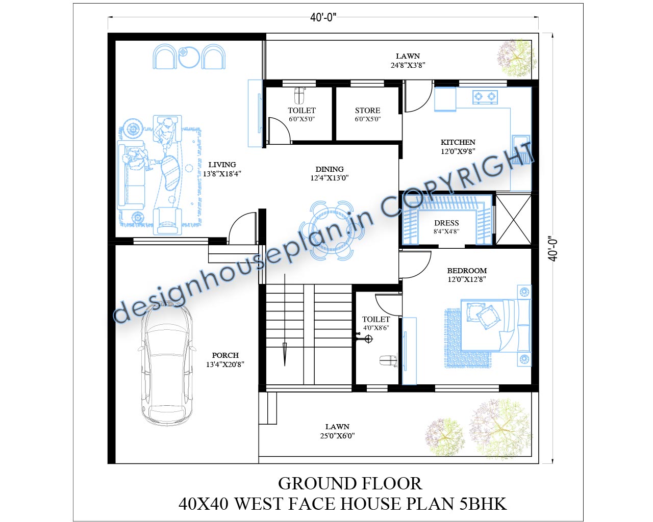 40 x 40 house plans west facing