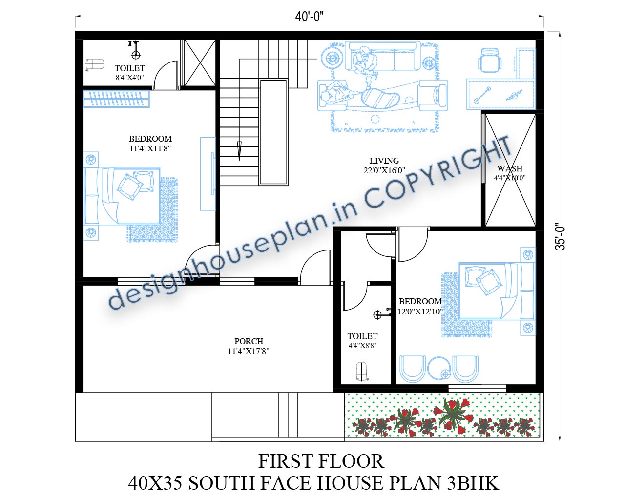 40x35 duplex south face house plan 3bhk