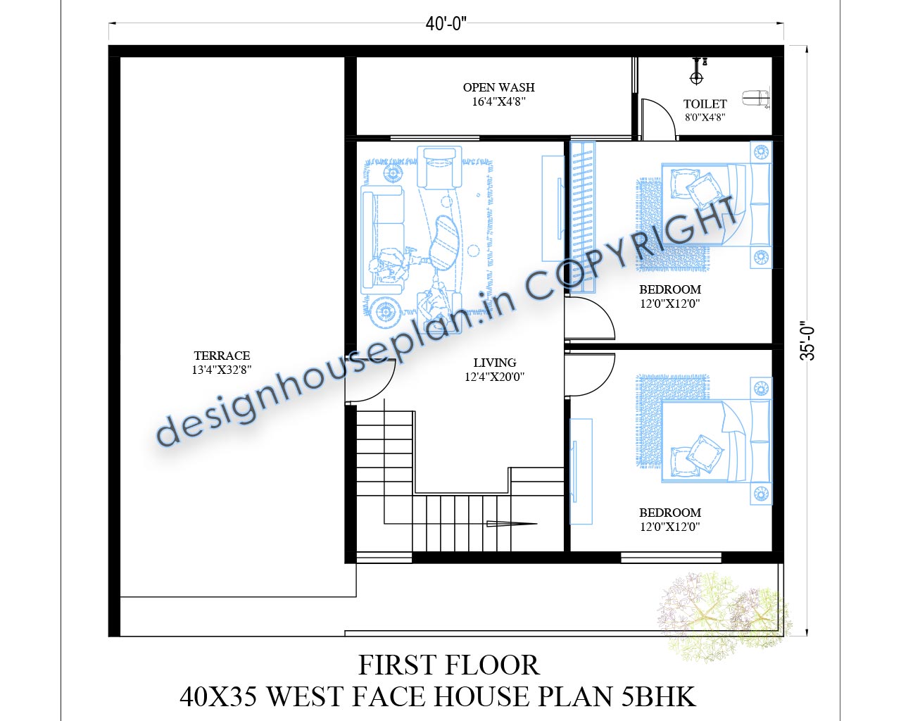 40x35 house plan west face