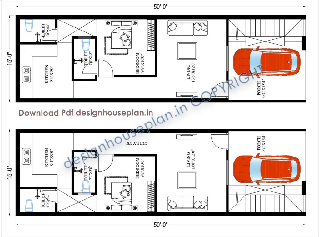 15x50 house plan 1bhk single story 750 sqft house design
