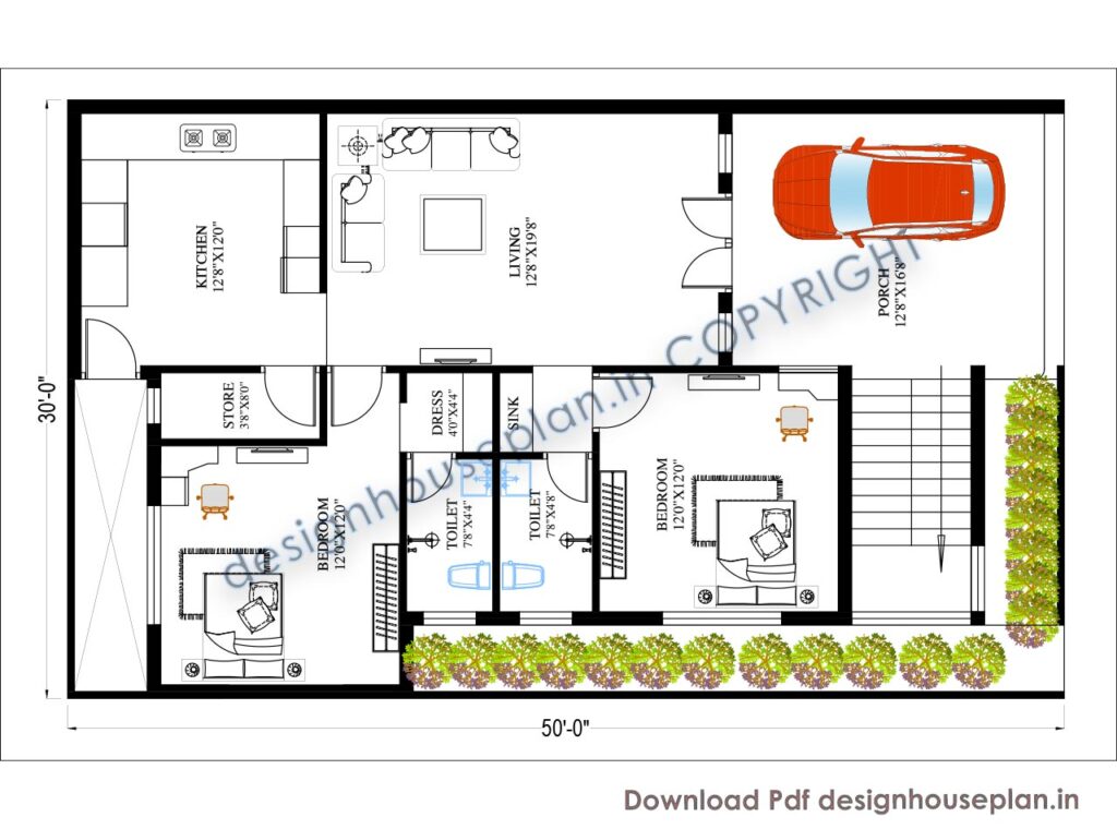 Modern 30x50 house plans with 2 bedrooms | Design House Plan
